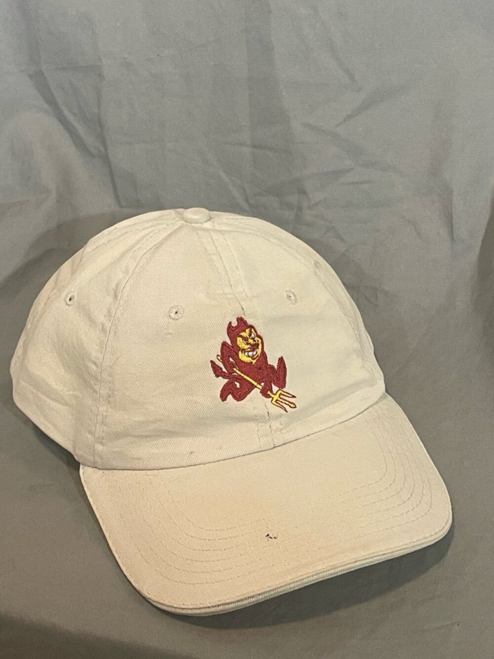 ASU Sun Devils Vintage Sparky Embroidered Dad Hat Cream Beige